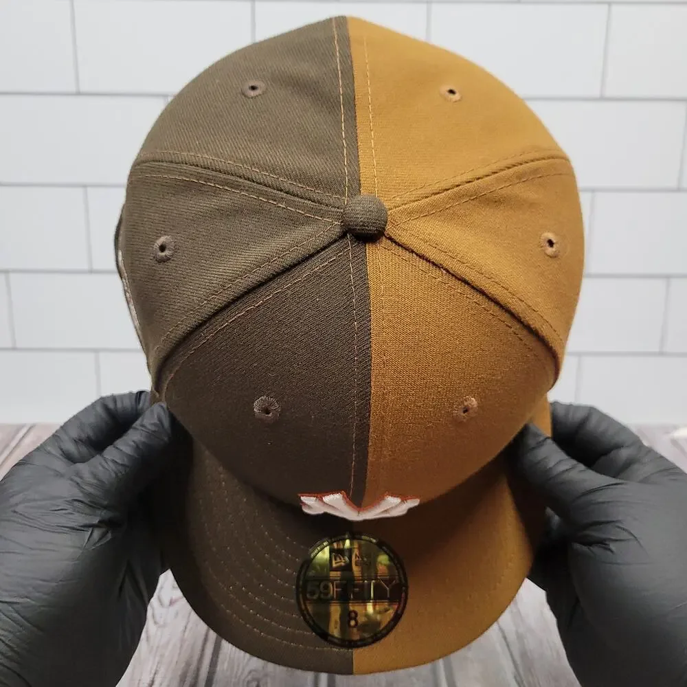 New Era New York Yankees Split Brown Tan 59FIFTY Fitted Hat Size 8